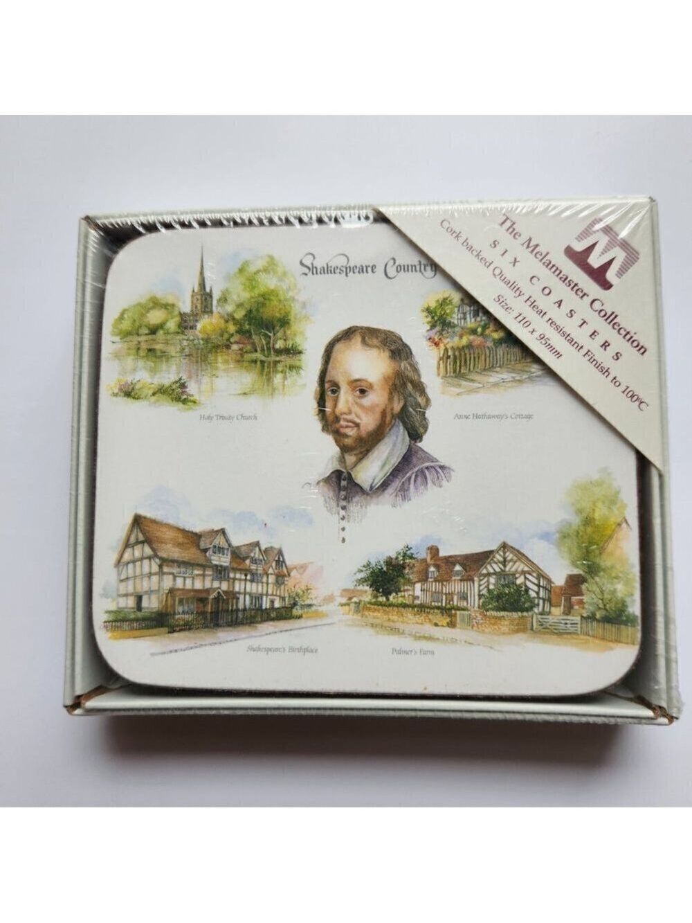 Shakespear Coasters Birthplace Set Of 6 Cork Back Melamaster Melamine New